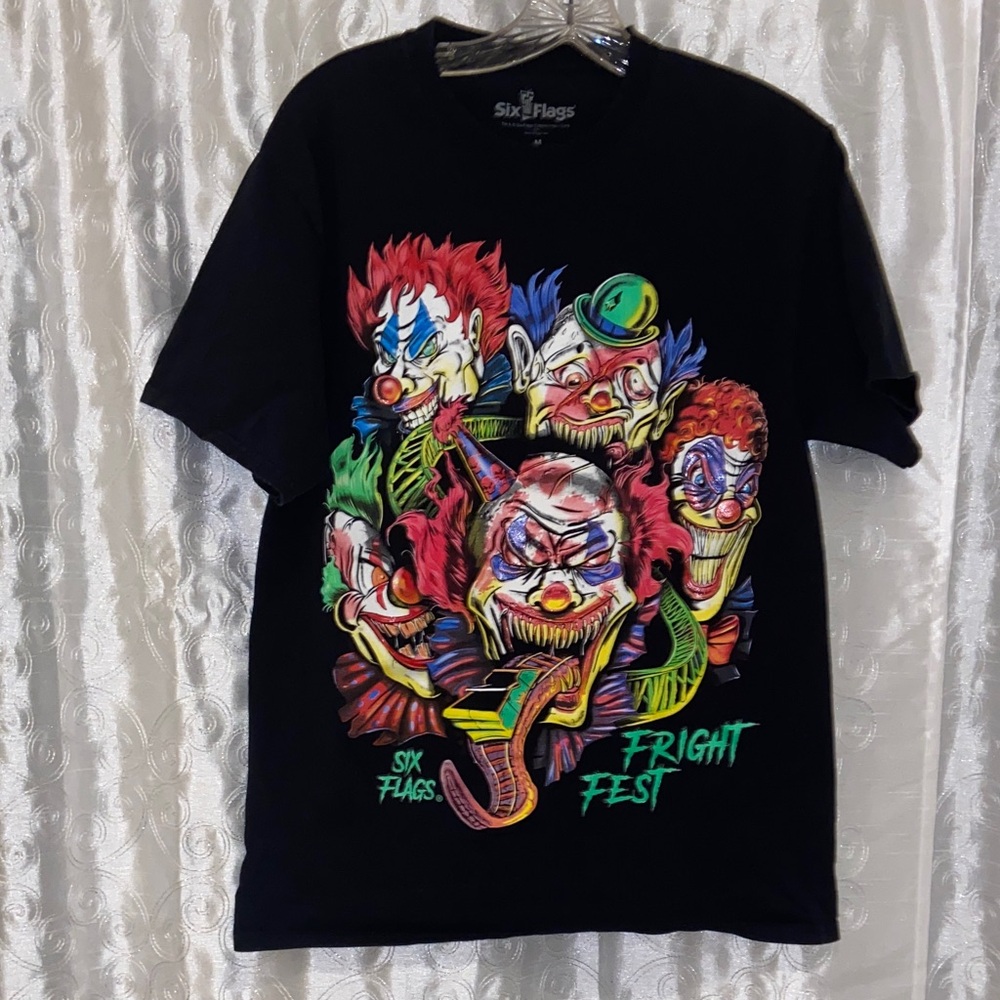 Six Flags Fright Fest Black Graphic T-Shirt Adult Size Medium 🔥 YB8